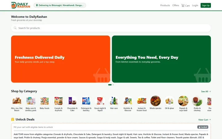 DailyRashan grocery delivery app on desktop